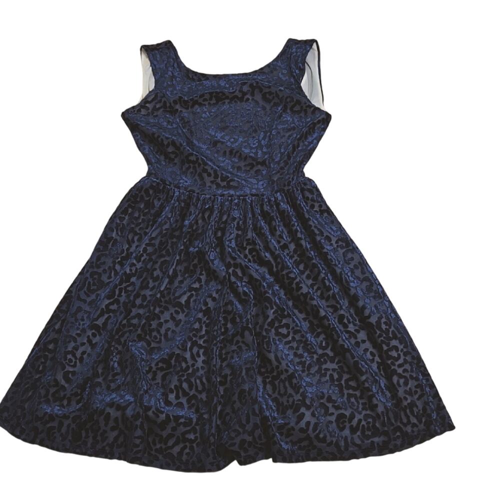 Zara Velvet Burnout Dress Blue Scoop Back  size small